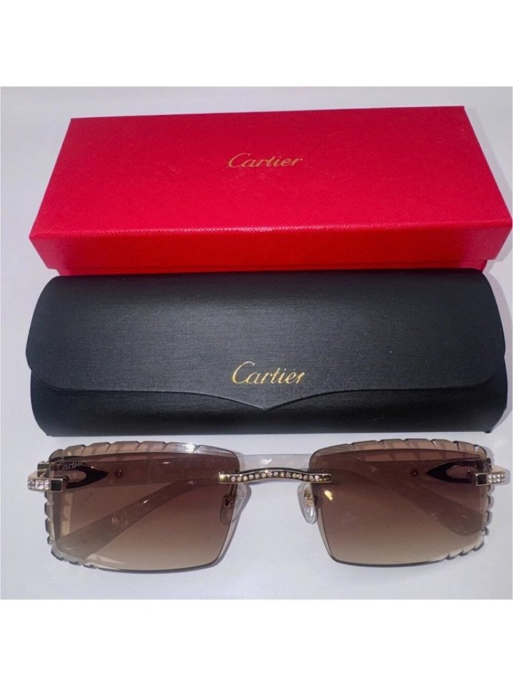 Cartier Buffs Diamond Cut Lenses Brown Tint Sunglasses